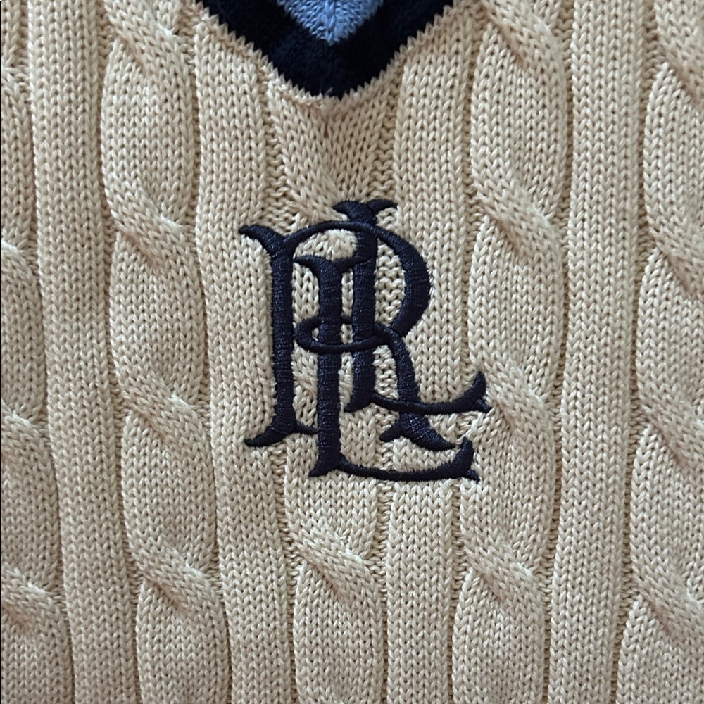 Ralph Lauren Beige V-Neck Sweater with Navy Accents - Picture 3 of 3